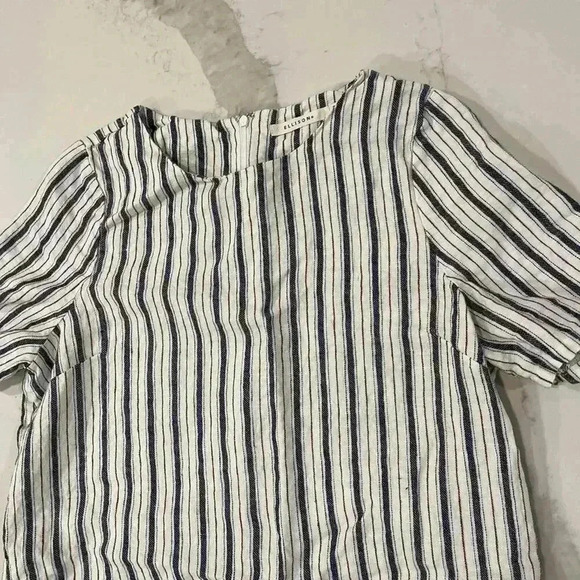 Ellison Linen Blue/White Dress Tassel Fringe Trim Women's Large Pockets Zipper - Picture 3 of 6